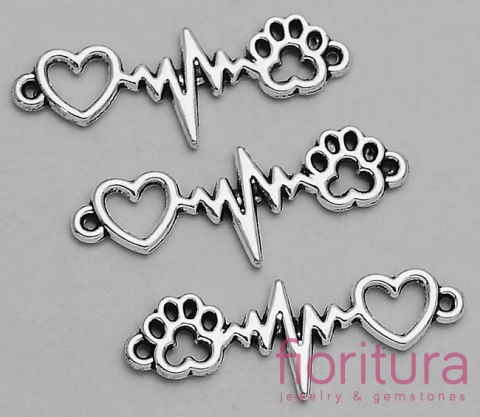  ŁĄCZNIK SERCE I PSIA ŁAPA 12x34x2MM KOLOR STARE SREBRO 