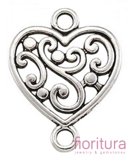  ŁĄCZNIK AŻUROWE SERCE 19x14,5x2MM KOLOR STARE SREBRO