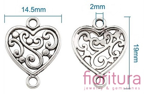  ŁĄCZNIK AŻUROWE SERCE 19x14,5x2MM KOLOR STARE SREBRO