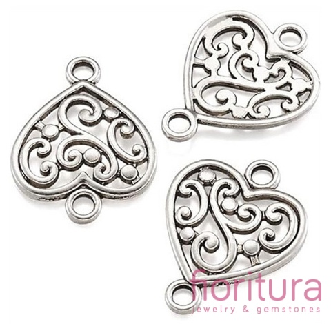  ŁĄCZNIK AŻUROWE SERCE 19x14,5x2MM KOLOR STARE SREBRO