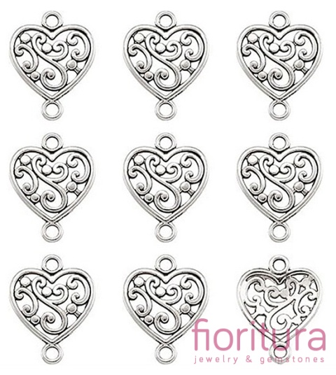 ŁĄCZNIK AŻUROWE SERCE 19x14,5x2MM KOLOR STARE SREBRO