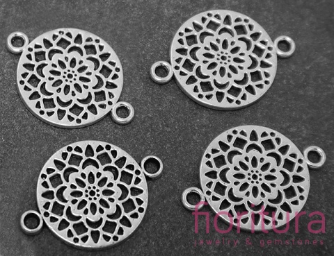  ŁĄCZNIK OKRĄGŁY Z KWIATEM 20x14x1MM KOLOR STARE SREBRO