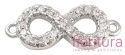 ŁĄCZNIK NIESKOŃCZONOŚĆ  Z SZEŚCIENNYMI CYRKONIAMI CRYSTAL 6x15x2,5MM KOLOR PLATINUM 