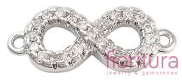 ŁĄCZNIK NIESKOŃCZONOŚĆ  Z SZEŚCIENNYMI CYRKONIAMI CRYSTAL 6x15x2,5MM KOLOR PLATINUM 