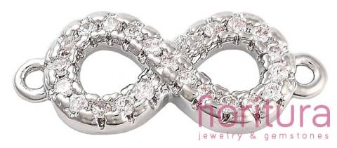 ŁĄCZNIK NIESKOŃCZONOŚĆ  Z SZEŚCIENNYMI CYRKONIAMI CRYSTAL 6x15x2,5MM KOLOR PLATINUM 