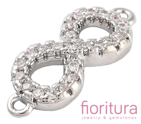 ŁĄCZNIK NIESKOŃCZONOŚĆ  Z SZEŚCIENNYMI CYRKONIAMI CRYSTAL 6x15x2,5MM KOLOR PLATINUM 
