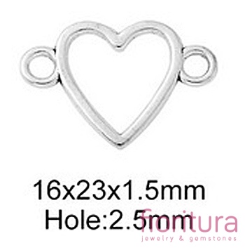  ŁĄCZNIK SERCE 16x23x1,5MM KOLOR STARE SREBRO 