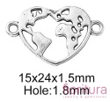   ŁĄCZNIK ŚWIAT W SERCU 15x24x1,5MM KOLOR STARE SREBRO 