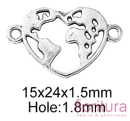   ŁĄCZNIK ŚWIAT W SERCU 15x24x1,5MM KOLOR STARE SREBRO 