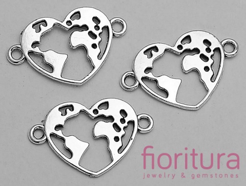   ŁĄCZNIK ŚWIAT W SERCU 15x24x1,5MM KOLOR STARE SREBRO 