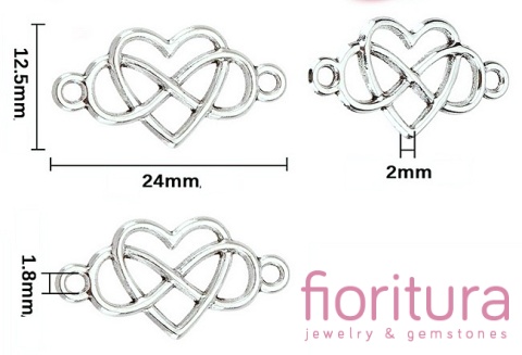   ŁĄCZNIK SERCE W NIESKOŃCZONOŚCI 12,5x24x2MM KOLOR STARE SREBRO 