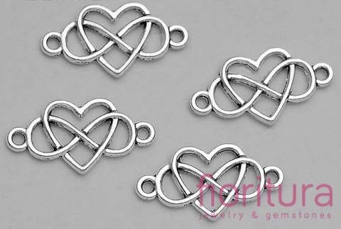  ŁĄCZNIK SERCE W NIESKOŃCZONOŚCI 12,5x24x2MM KOLOR STARE SREBRO 