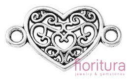  ŁĄCZNIK AŻUROWE SERCE OZDOBNE 12x21x1,5MM KOLOR STARE SREBRO 