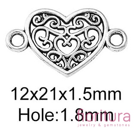  ŁĄCZNIK AŻUROWE SERCE OZDOBNE 12x21x1,5MM KOLOR STARE SREBRO 