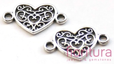  ŁĄCZNIK AŻUROWE SERCE OZDOBNE 12x21x1,5MM KOLOR STARE SREBRO 