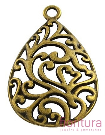 PODSTAWA KOLCZYKA  AŻUROWA KROPLA 30x22x3,5MM KOLOR STARE ZŁOTO