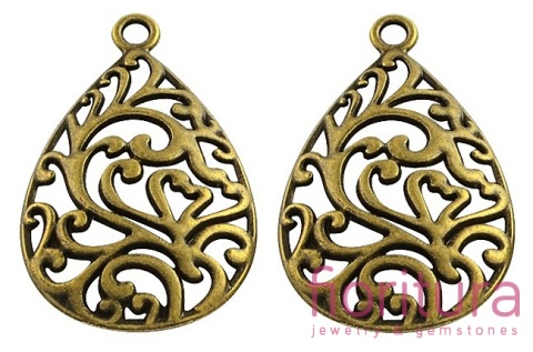 PODSTAWA KOLCZYKA  AŻUROWA KROPLA 30x22x3,5MM KOLOR STARE ZŁOTO