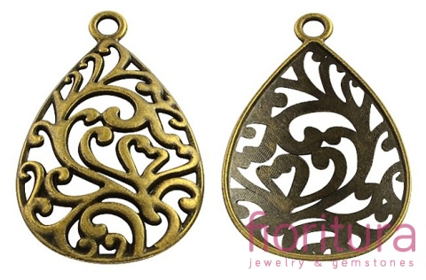 PODSTAWA KOLCZYKA  AŻUROWA KROPLA 30x22x3,5MM KOLOR STARE ZŁOTO