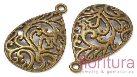 PODSTAWA KOLCZYKA  AŻUROWA KROPLA 30x22x3,5MM KOLOR STARE ZŁOTO