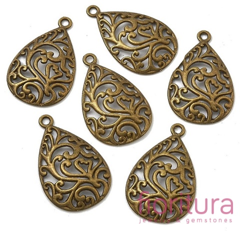 PODSTAWA KOLCZYKA  AŻUROWA KROPLA 30x22x3,5MM KOLOR STARE ZŁOTO