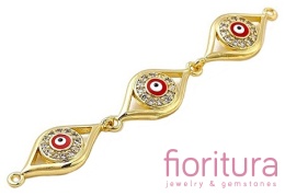TRZY CZĘŚCIOWY ŁĄCZNIK EMALIOWANY  Z CYRKONIAMI MICRO PAVE  CZERWONE OKO PROROKA 63x10x3,8MM KOLOR ZŁOTY