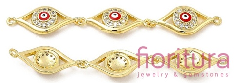 TRZY CZĘŚCIOWY ŁĄCZNIK EMALIOWANY  Z CYRKONIAMI MICRO PAVE  CZERWONE OKO PROROKA 63x10x3,8MM KOLOR ZŁOTY