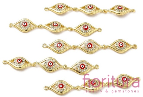 TRZY CZĘŚCIOWY ŁĄCZNIK EMALIOWANY  Z CYRKONIAMI MICRO PAVE  CZERWONE OKO PROROKA 63x10x3,8MM KOLOR ZŁOTY