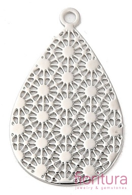 ZAWIESZKA AŻUROWA ŁEZKA OZDOBNA 22,5x14x0,3MM KOLOR PLATINUM