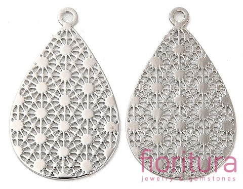 ZAWIESZKA AŻUROWA ŁEZKA OZDOBNA 22,5x14x0,3MM KOLOR PLATINUM