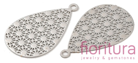 ZAWIESZKA AŻUROWA ŁEZKA OZDOBNA 22,5x14x0,3MM KOLOR PLATINUM