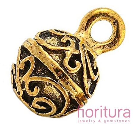 ZAWIESZKA PRZESTRZENNA 3D KULA W STYLU TYBETAŃSKIM 13x8,5MM KOLOR ANTYCZNE ZŁOTO