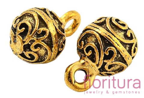 ZAWIESZKA PRZESTRZENNA 3D KULA W STYLU TYBETAŃSKIM 13x8,5MM KOLOR ANTYCZNE ZŁOTO