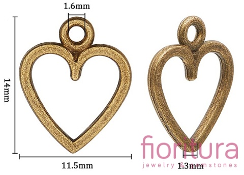 ZAWIESZKA AŻUROWE SERCE 14x11,5x1MM KOLOR STARE ZŁOTO