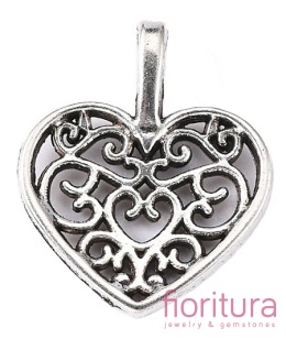 ZAWIESZKA AŻUROWA SERCE 18x15x2MM KOLOR STARE SREBRO 