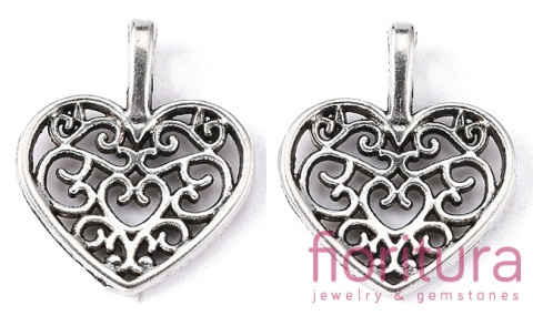 ZAWIESZKA AŻUROWA SERCE 18x15x2MM KOLOR STARE SREBRO 