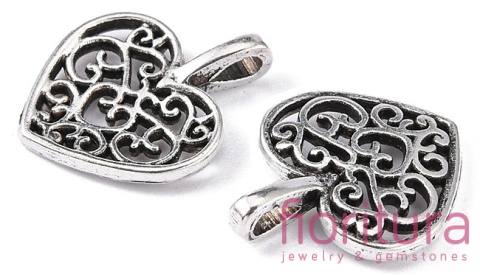 ZAWIESZKA AŻUROWA SERCE 18x15x2MM KOLOR STARE SREBRO 