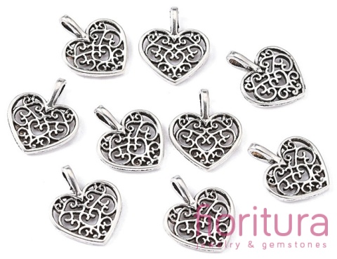 ZAWIESZKA AŻUROWA SERCE 18x15x2MM KOLOR STARE SREBRO 