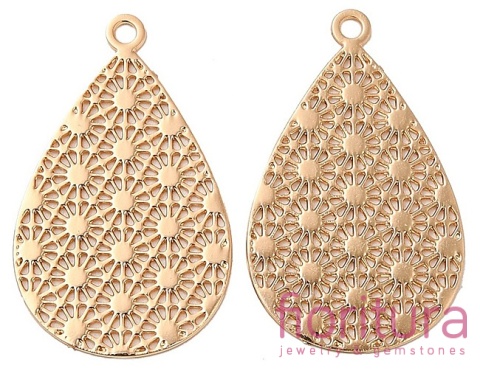 ZAWIESZKA AŻUROWA ŁEZKA OZDOBNA 22,5x14x0,3MM KOLOR JASNY ZŁOTY