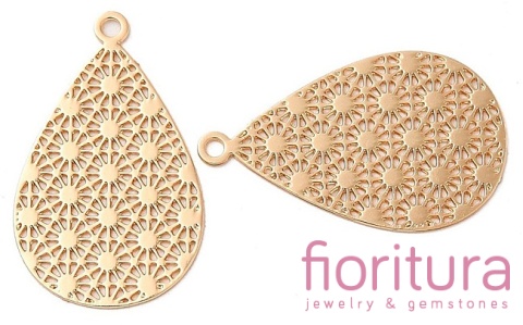 ZAWIESZKA AŻUROWA ŁEZKA OZDOBNA 22,5x14x0,3MM KOLOR JASNY ZŁOTY