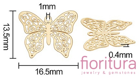 BAZA, ŁĄCZNIK,ZAWIESZKA PODSTAWA KOLCZYKA FILIGRAN MOTYL 16,5x13,5x0,4MM KOLOR ZŁOTY 