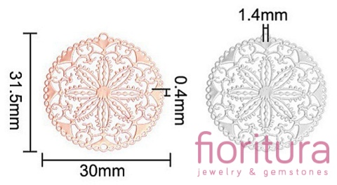 BAZA, ŁĄCZNIK,ZAWIESZKA PODSTAWA KOLCZYKA FILIGRAN KWIAT 31,5x30x0,4MM KOLOR ROSE GOLD