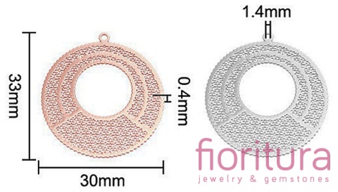 BAZA, ŁĄCZNIK,ZAWIESZKA PODSTAWA KOLCZYKA FILIGRAN OKRĄGŁY 33x30x0,4MM KOLOR PLATINUM