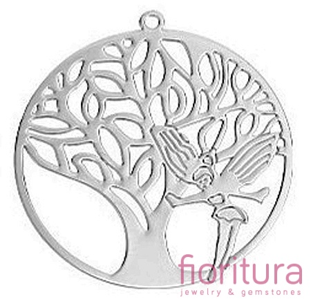 BAZA, ŁĄCZNIK,ZAWIESZKA PODSTAWA KOLCZYKA FILIGRAN  Z MOTYWEM DRZEWA ŻYCIA I ANIOŁA 32x30x0,4MM KOLOR PLATINUM