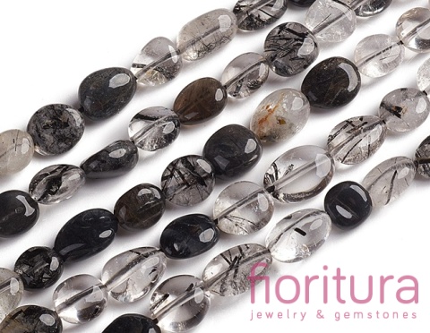 KAMIEŃ NATURALNY KWARC Z RUTYLEM/KWARC TURMALINOWY BRYŁKA NIEREGULARNA 10-15x7,5-11,5x7,5-12,5MM