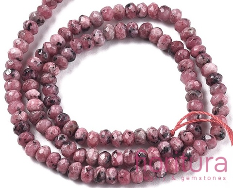 KAMIEŃ NATURALNY JADEIT MALEZYJSKI  PALE VIOLET RED OPONKA FASETOWANA 4x2-3MM SZNUR