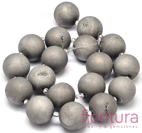 KAMIEŃ NATURALNY KWARC CRYSTAL ELECTROPLATED SILVE DRUZY GEODE KULA 18MM
