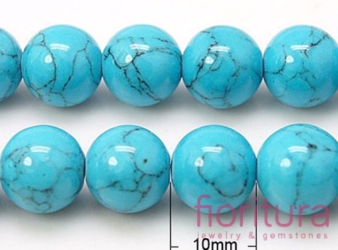 KAMIEŃ SYNTETYCZNY TURKUS DEEP SKY BLUE KULA 10MM SZNUR