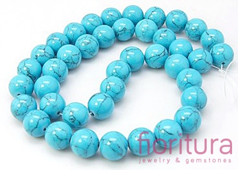 KAMIEŃ SYNTETYCZNY TURKUS DEEP SKY BLUE KULA 10MM SZNUR