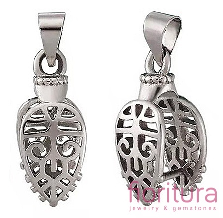 KRAWATKA AŻUROWA ZACISKANA LIŚĆ 18x8x10MM KOLOR STARE SREBRO